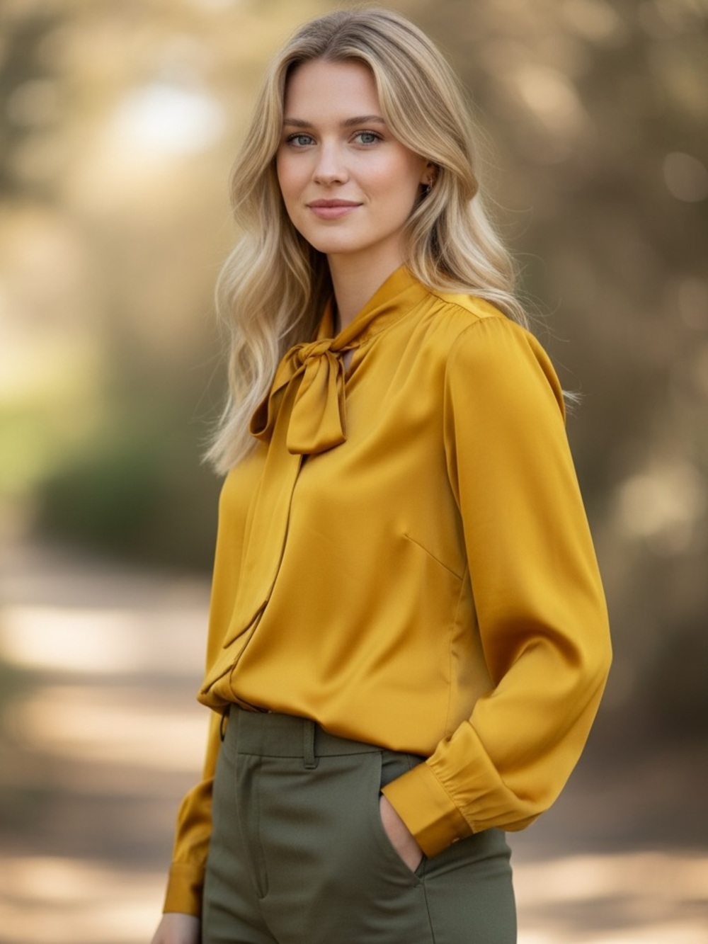 Rachel Comey Upland Silk Neck Bow Top Size 6 in Tumeric